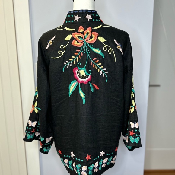 Johnny Was Linen Embroidered Black Kimono Jacket, size Large, like new! - Picture 7 of 14